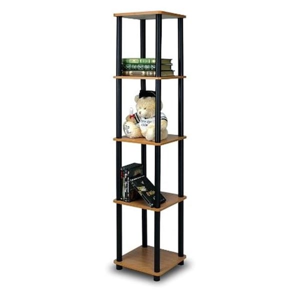 Furinno Furinno Turn-N-Tube 5-Tier Corner Square Rack Display Shelf; Light Cherry & Black - 57.7 x 11.6 x 11.6 in. - 99132LC/BK