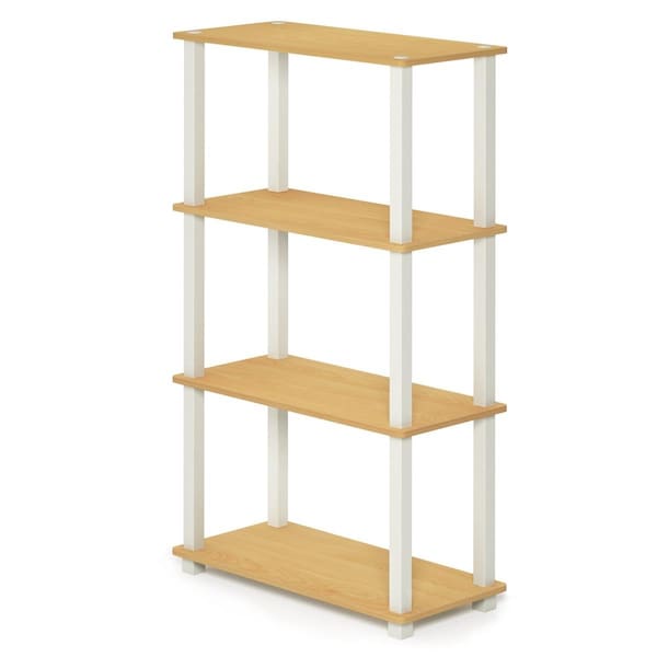 Furinno 18028BE-WH Turn-S-Tube 4-Tier Multipurpose Shelf Display Rack with Square Tube - Beech & White - 18028BE/WH