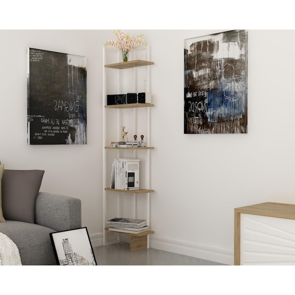 Decorotika 71 in. Alice Industrial Corner Unit Bookcase - Oak & White - DE86724