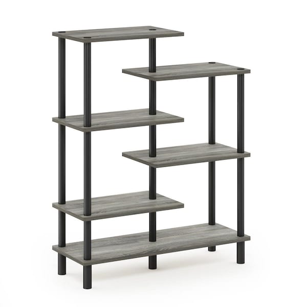 Furinno Turn-N-Tube 6-Tier Accent Display Rack, French Oak Grey & Black - 31.50 x 39.45 x 11.61 in. - 18089GYW/BK