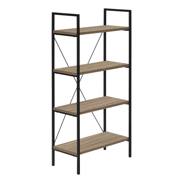 Monarch Specialties Bookshelf, Bookcase, 4 Tier, 48 in.H, Office, Bedroom, Brown Laminate, Black Metal, Contemporary - I 7800