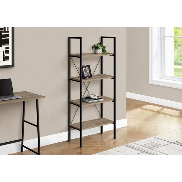 Monarch Specialties Bookshelf, Bookcase, 4 Tier, 48 in.H, Office, Bedroom, Brown Laminate, Black Metal, Contemporary - I 7800