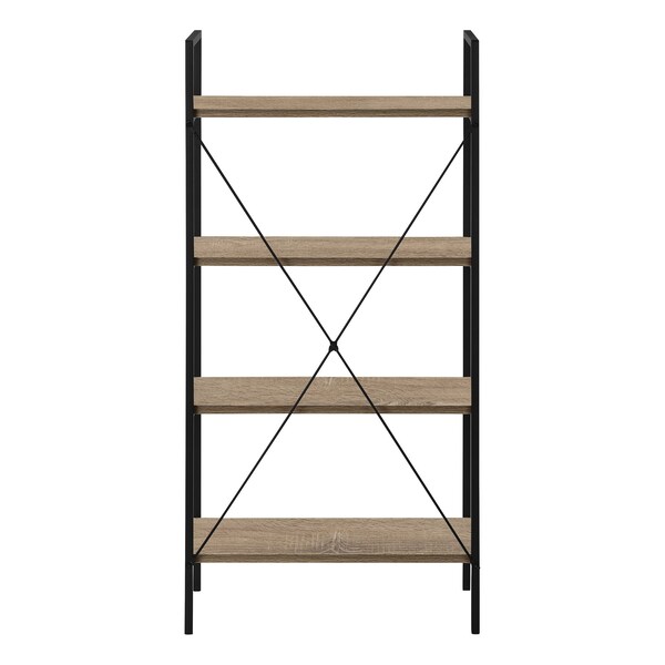 Monarch Specialties Bookshelf, Bookcase, 4 Tier, 48 in.H, Office, Bedroom, Brown Laminate, Black Metal, Contemporary - I 7800