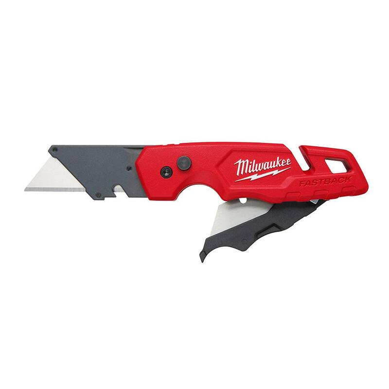 Milwaukee FASTBACK 1 in. Folding Utility Knife w/Blade Storage & FASTBACK Stainless Steel Spring Assisted Folding Knife (2-Pack) - 48-22-1502-48-22-1530