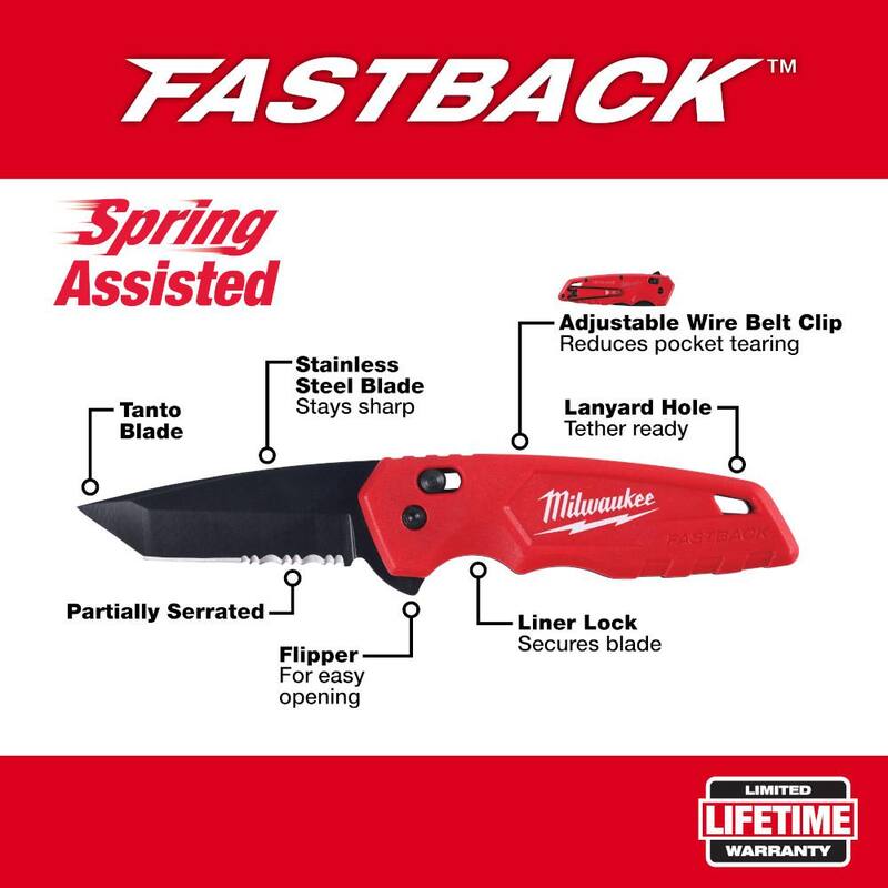 Milwaukee FASTBACK 1 in. Folding Utility Knife w/Blade Storage & FASTBACK Stainless Steel Spring Assisted Folding Knife (2-Pack) - 48-22-1502-48-22-1530