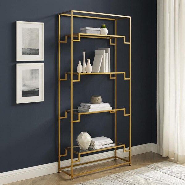 Crosley Furniture 72.25 in. Celeste Etagere Bookshelf, Gold - CF1411-GL