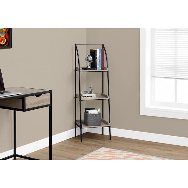 Monarch Specialties Bookshelf, Bookcase, Etagere, Corner, 3 Tier, 48"H, Office, Bedroom, Metal, Laminate, Brown, Black - I 7228