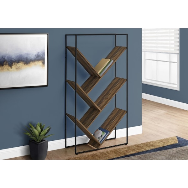 Monarch Specialties Bookshelf, Bookcase, Etagere, 3 Tier, 60"H, Office, Bedroom, Metal, Laminate, Black, Brown - I 2202