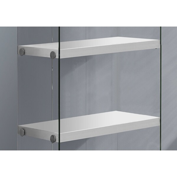 Monarch Specialties Bookshelf, Bookcase, Etagere, 5 Tier, 60"H, Office, Bedroom, Tempered Glass, Glossy White, Clear - I 3289