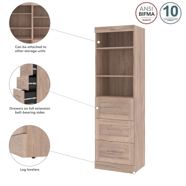 Bestar Pur 25W Storage Unit with 3 Drawers in rustic brown - 26871-000009