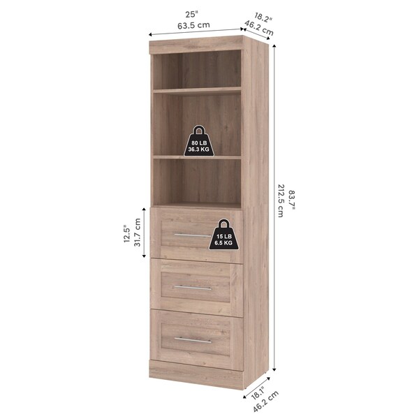 Bestar Pur 25W Storage Unit with 3 Drawers in rustic brown - 26871-000009