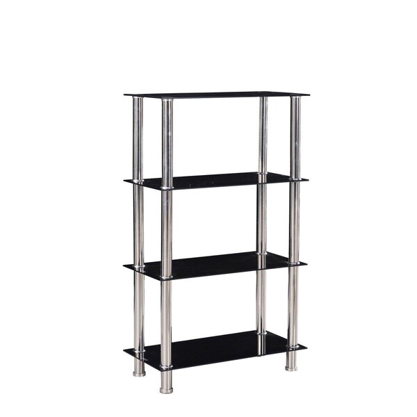 Better Home 40 x 24 x 12 in. Jane Decorative Glass 4 Tier Shelves Bookcase, Silver & Chrome - 616859963733