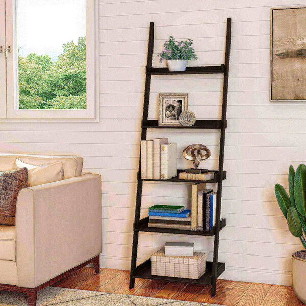 Hastings Home Leaning Ladder Bookcase, Black - 225611FWV