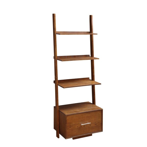 Convenience Concepts American Heritage Ladder Bookcase with File Drawer, Dark Walnut - 24.75 x 69 x 15.75 in. - 8043491DWN