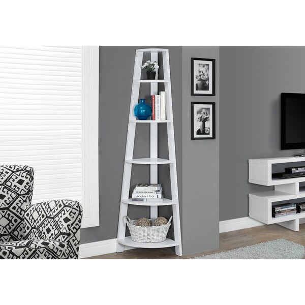 Gfancy Fixtures 72 in. White Particle Board, Laminate & MDF Corner Bookshelf - GF3708502