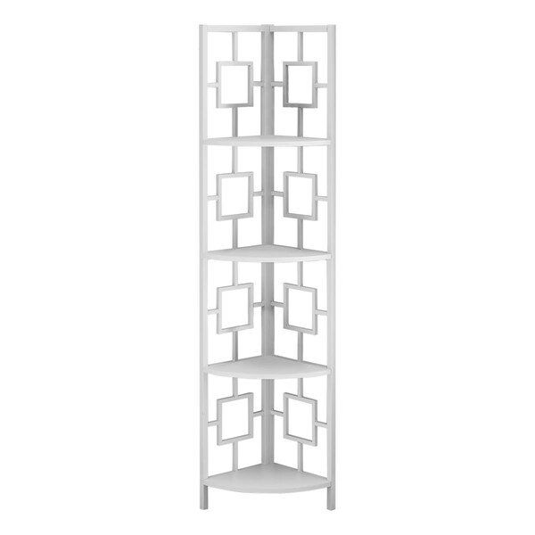 Gfancy Fixtures 62 in. Bookcase White & White Metal Corner Etagere with 4 Shelves - GF3084814