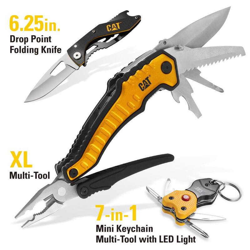 CAT 3-Piece 9-in-1 Multi-Tool, Knife, and Multi-Tool Key Chain Gift Box Set - 240125
