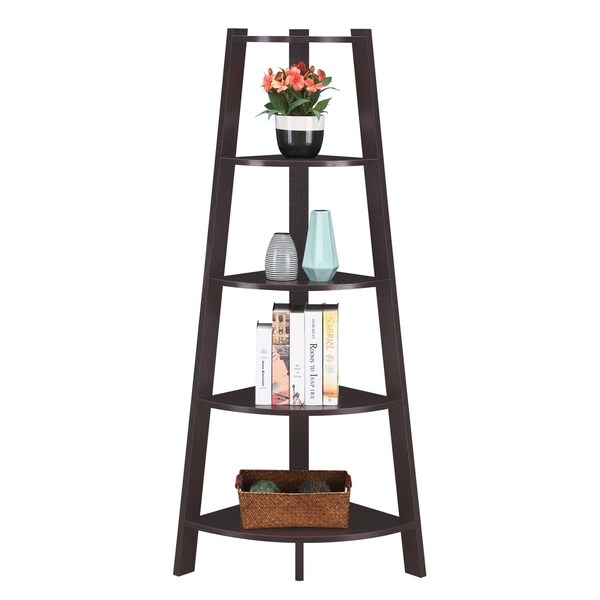 Convenience Concepts Newport 5 Tier Wide Corner Bookcase, Espresso - HI3369540