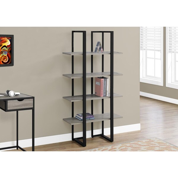 Gfancy Fixtures 60 in. Dark Taupe MDF & Black Metal Bookshelf - GF3661461