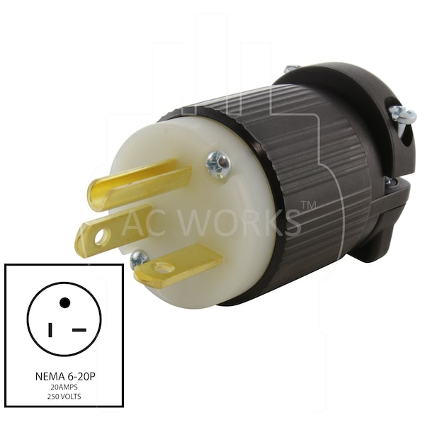 Ac Works NEMA 6-20P 20A 250V Straight-blade Plug with UL, C-UL Approval - AS620P