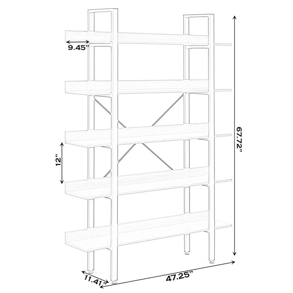 Fabulaxe Industrial 5 Shelf Wood and Metal Etagere Rustic Bookcase Free Standing Bookshelf - QI003995.L
