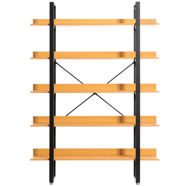 Fabulaxe Industrial 5 Shelf Wood and Metal Etagere Rustic Bookcase Free Standing Bookshelf - QI003995.L
