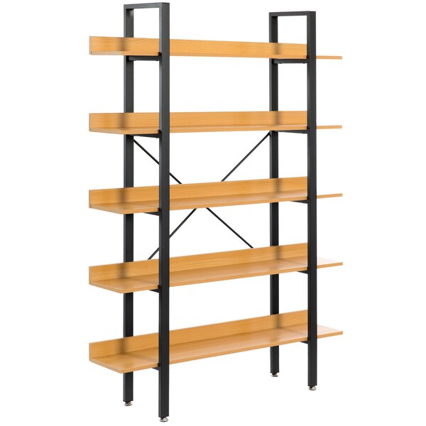 Fabulaxe Industrial 5 Shelf Wood and Metal Etagere Rustic Bookcase Free Standing Bookshelf - QI003995.L