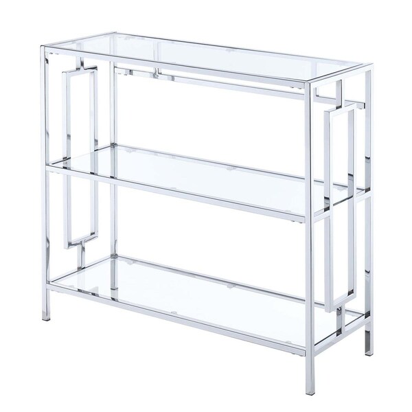 Convenience Concepts Town Square Chrome 3 Tier Bookcase, Clear Glass - HI2540001
