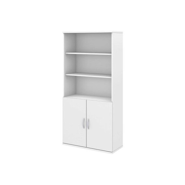 Bush Ind Bush Furniture 5-Shelf Bookcase with Doors - White - Studio C Series - STC015WH