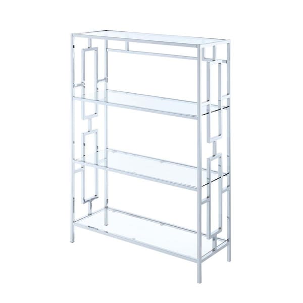 Convenience Concepts Town Square Chrome 4 Tier Bookcase, Clear Glass - HI2540002
