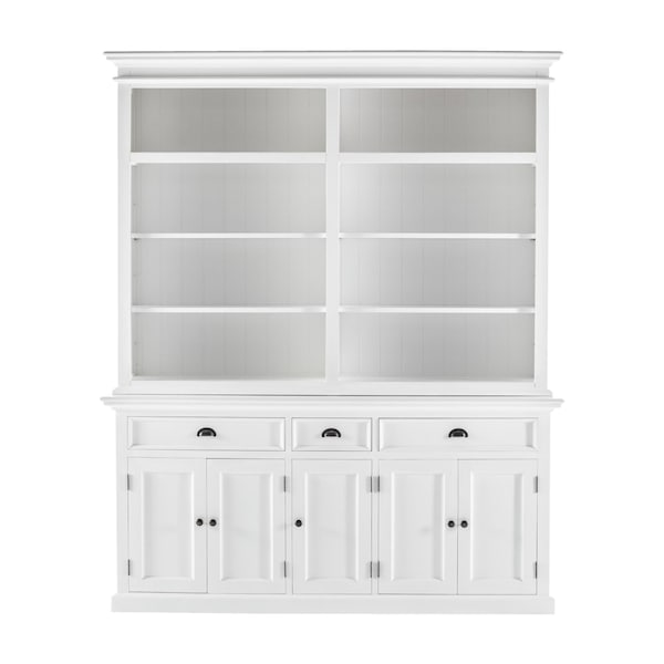 Homeroots 86.61 x 70.87 x 19.69 in. Classic White Hutch Bookcase with 5 Doors & 3 Drawers - 397120