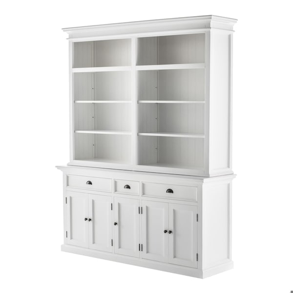 Homeroots 86.61 x 70.87 x 19.69 in. Classic White Hutch Bookcase with 5 Doors & 3 Drawers - 397120
