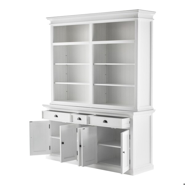 Homeroots 86.61 x 70.87 x 19.69 in. Classic White Hutch Bookcase with 5 Doors & 3 Drawers - 397120
