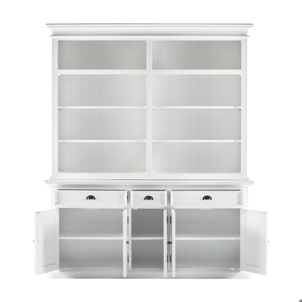 Homeroots 86.61 x 70.87 x 19.69 in. Classic White Hutch Bookcase with 5 Doors & 3 Drawers - 397120