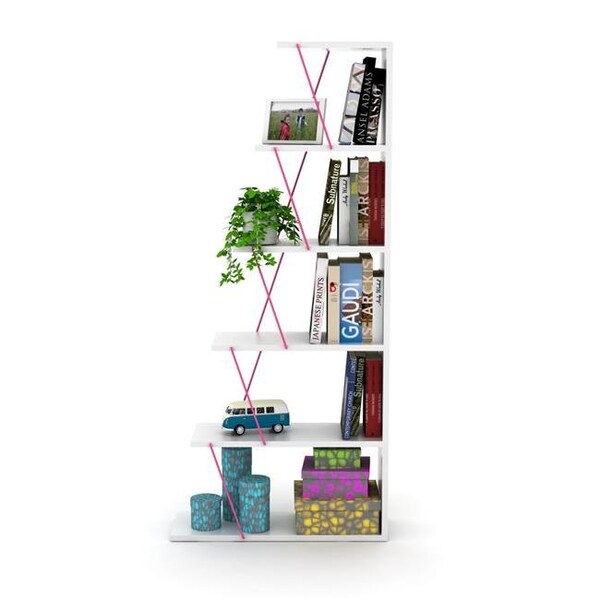 Homedora Homedora HD-ON20RF-160403 Tars Mini Bookcase; White & Pink - HD-ON20RF-160403