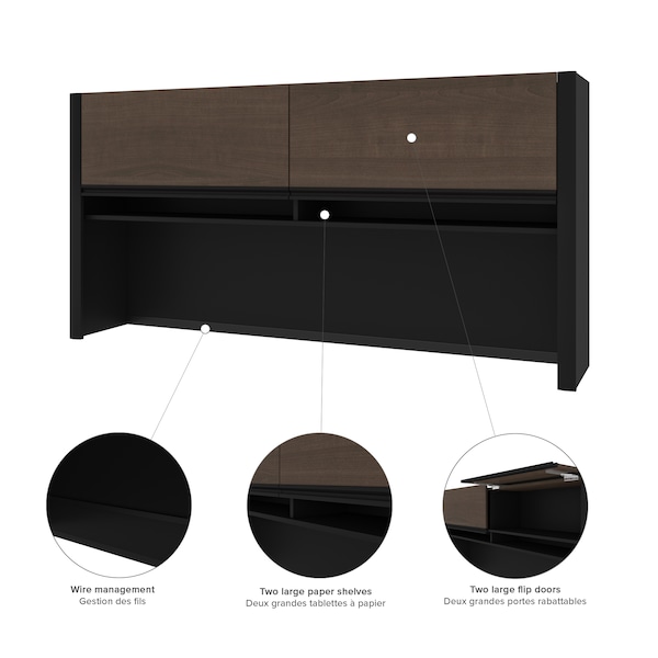 Bestar Connexion L-Shaped Workstation with hutch, Antigua/Black - 93859-000052