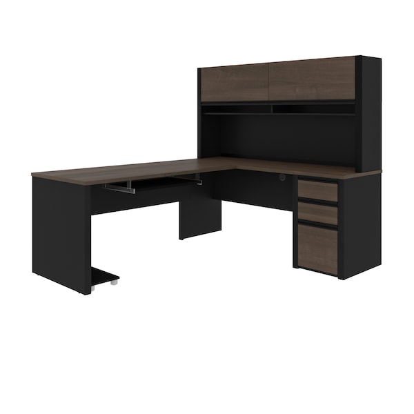 Bestar Connexion L-Shaped Workstation with hutch, Antigua/Black - 93859-000052