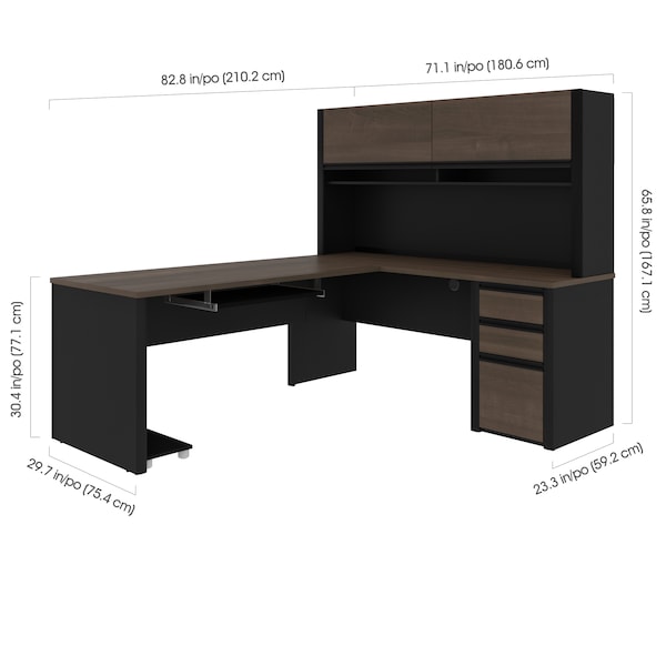 Bestar Connexion L-Shaped Workstation with hutch, Antigua/Black - 93859-000052