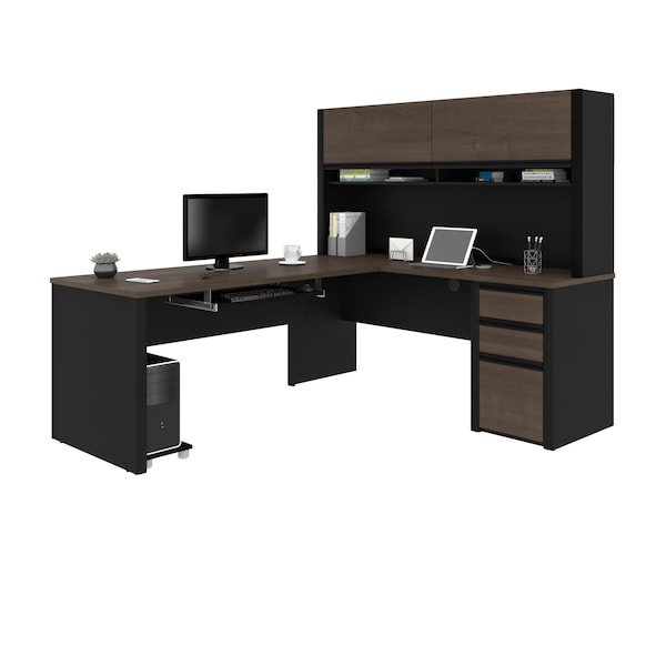Bestar Connexion L-Shaped Workstation with hutch, Antigua/Black - 93859-000052