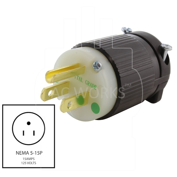 Ac Works NEMA 5-15P 15A 125V Medical/Hospital Grade Plug with UL, C-UL Approval - ASMD515P