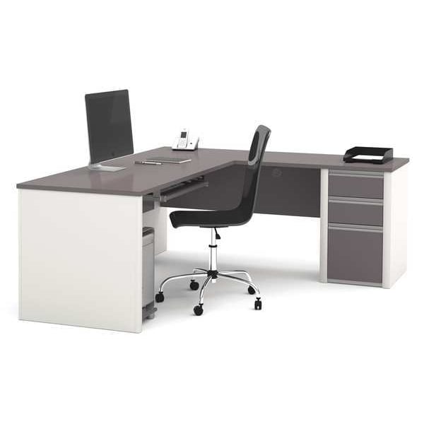 Bestar L Shaped Desk L-Shape Workstation, 82.9" D X 30.4" H, 71.1" W X Melamine, Slate/Sandstone - 93880-59