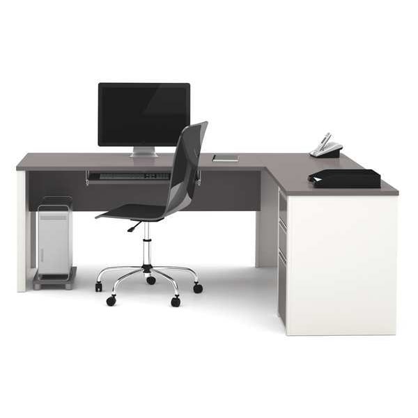 Bestar L Shaped Desk L-Shape Workstation, 82.9" D X 30.4" H, 71.1" W X Melamine, Slate/Sandstone - 93880-59