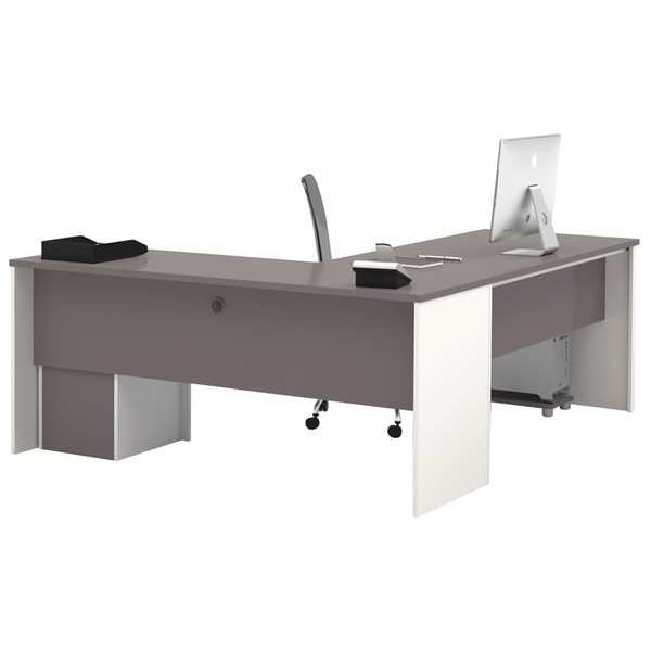 Bestar L Shaped Desk L-Shape Workstation, 82.9" D X 30.4" H, 71.1" W X Melamine, Slate/Sandstone - 93880-59