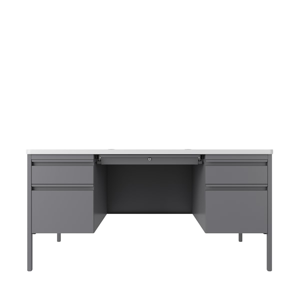 Hirsh Pedestal Desk Commercial Desks, 30 in D X 29.5 in H, 60 in W X Steel, Platinum / White - 22655