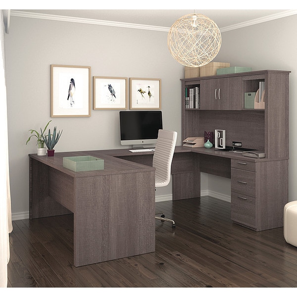 Bestar U Shaped Desk U-Shape Desk, 95-1/2" D X 66-1/2" H, 66" W X Bark Gray - 46410-47