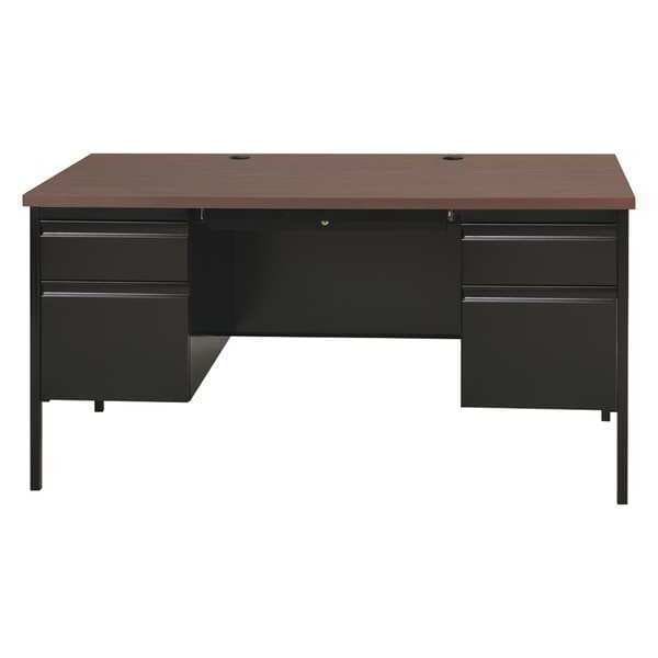 Hirsh Pedestal Desk Desk Double Pedestal, 30x60", Black/Walnut, 30" D X 29-1/2" H, 60" W X Laminate - 20101
