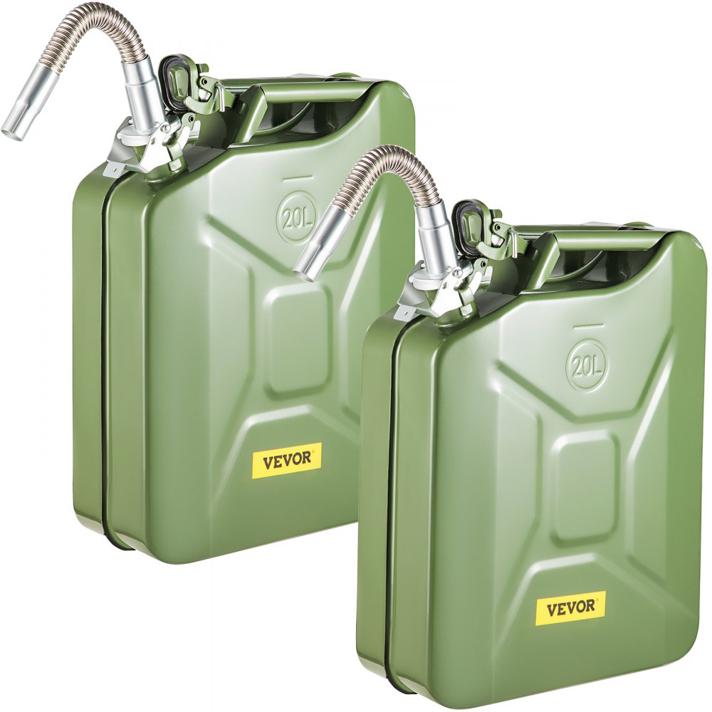 VEVOR Jerry Fuel Can, 5.3 Gallon / 20 L Portable Jerry Gas Can with Flexible Spout System, Rustproof ＆ Heat-resistant Steel Fuel Tank for Cars Trucks Equipment, 2PCS Green - JBYTHSBDDWC4LF1DFV0