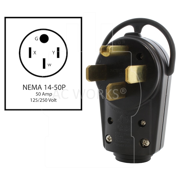 Ac Works RV/Range/Generator 50 Amp NEMA 14-50P DIY Assembly Plug - AS1450P