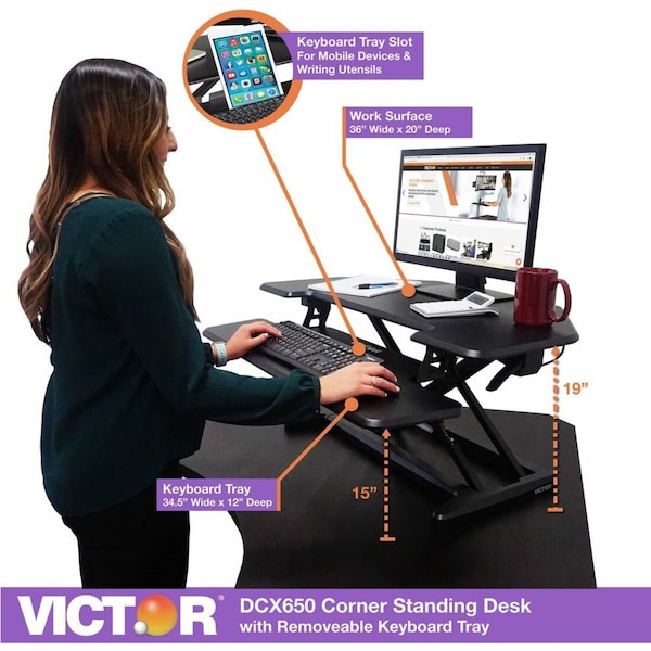 Victor Technology Standing Desk Converter, 28 in D X Yes H, 36 in W X Black - DCX650