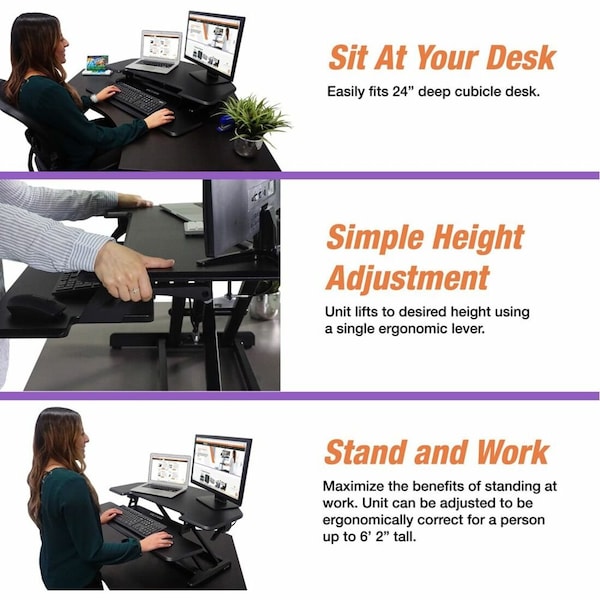Victor Technology Standing Desk Converter, 28 in D X Yes H, 36 in W X Black - DCX650
